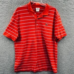 Lacoste Mens Pique Golf Polo Shirt L Red Striped Preppy Heritage Classic Casual